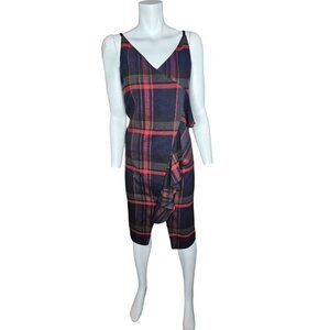BP. Plaid Black & Red Sleeveless Midi Dress With Ruffle Detail Women Size M